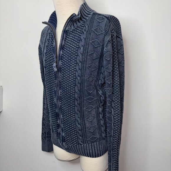 Carbon 2 Cobalt Sweater Size L Stavenger Blue Full Zip Cable Knit Linen Cotton - Picture 4 of 13